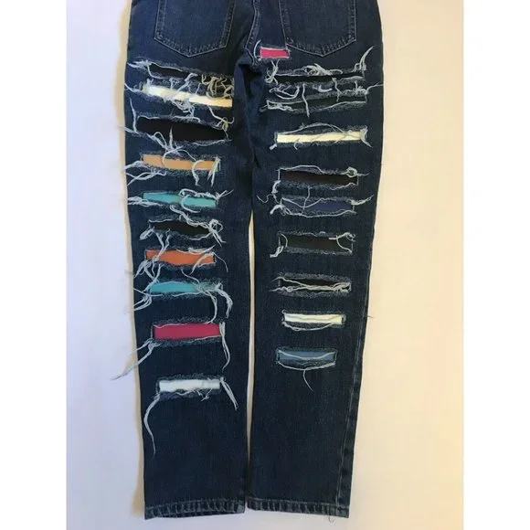 Jeremy Scott Medium Wash Multicolor Distressed Jeans, Size 10 (US), 44 (EUR) NWT